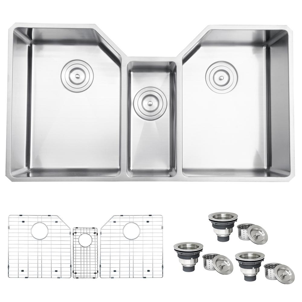 Ruvati 35" Triple Bowl Undermount 16 Gauge Stainless Steel Kitchen Sink. Picture 12