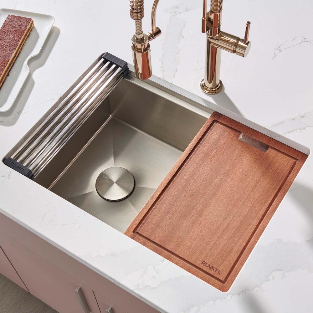 Ruvati 27-inch Slope Bottom Offset Drain Undermount 16 Gauge Kitchen Sink. Picture 8