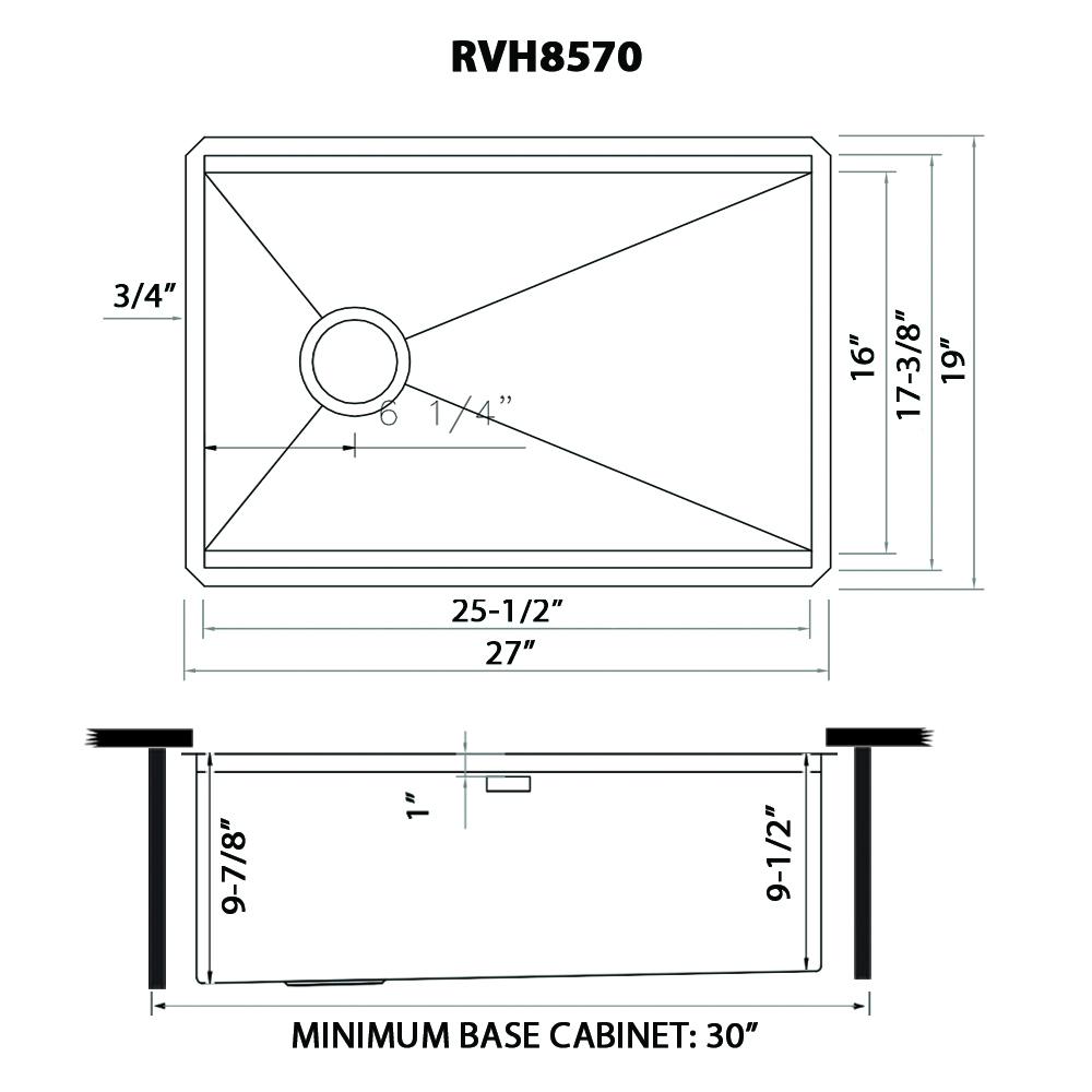 Ruvati 27-inch Slope Bottom Offset Drain Undermount 16 Gauge Kitchen Sink. Picture 7