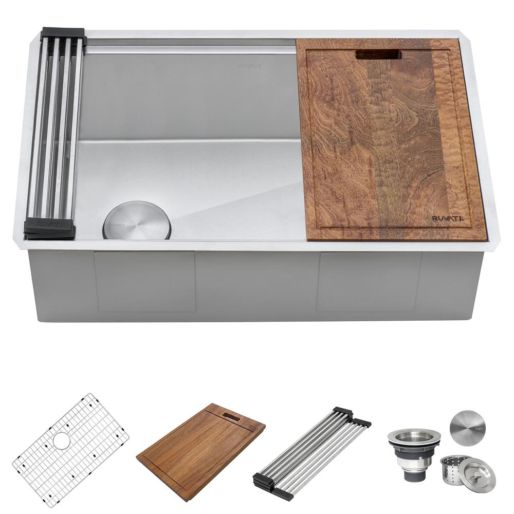 Ruvati 30-inch Slope Bottom Offset Drain Undermount 16 Gauge Kitchen Sink. Picture 6
