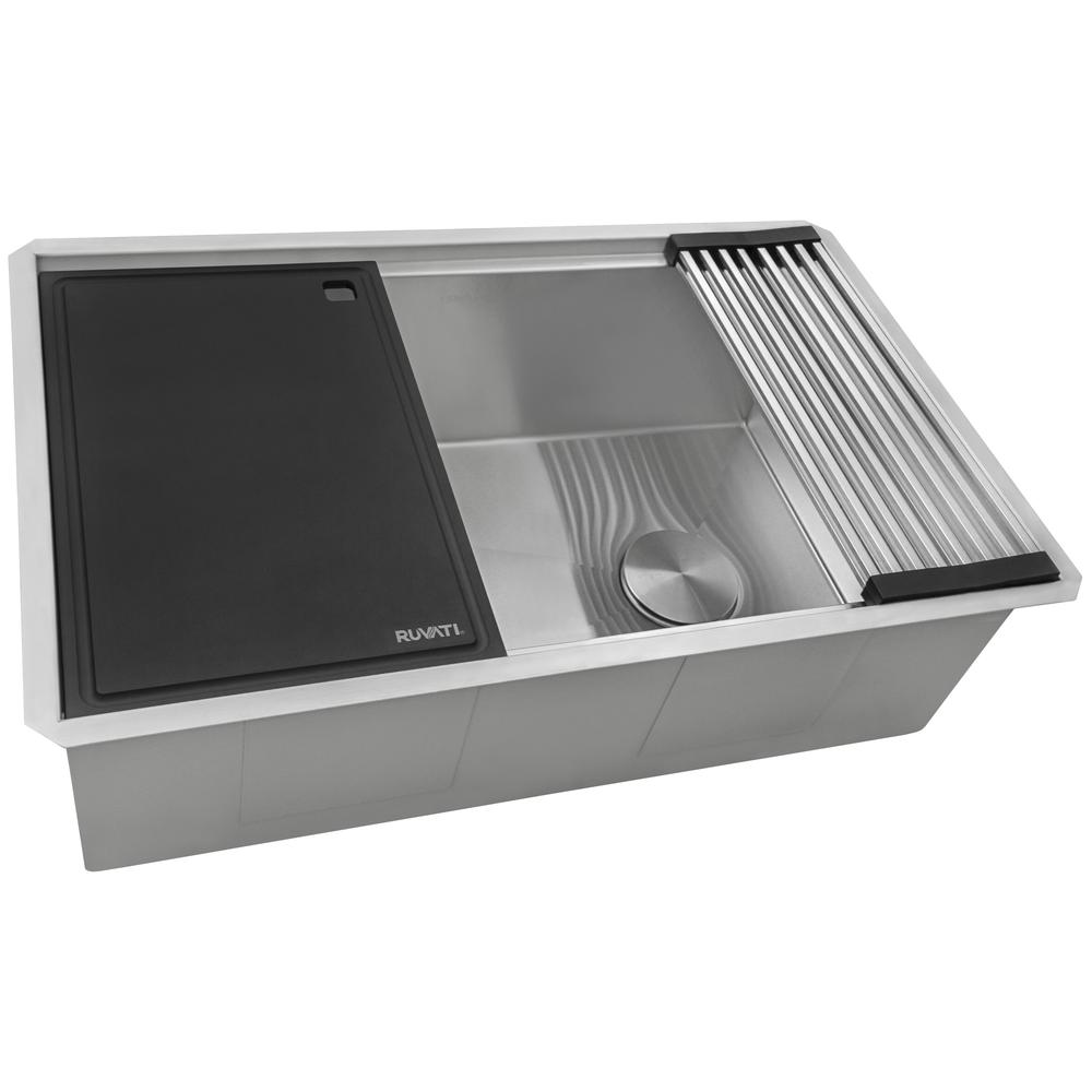 Ruvati 30-inch Slope Bottom Offset Drain Undermount 16 Gauge Kitchen Sink. Picture 1