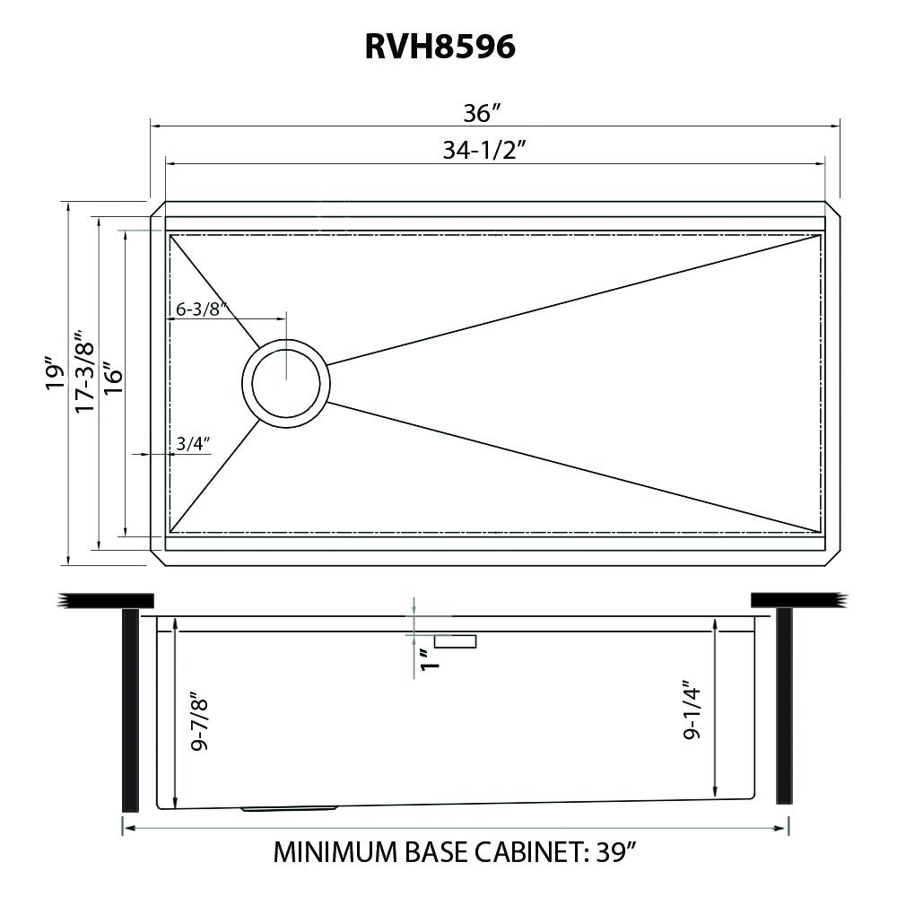 Ruvati 36-inch Slope Bottom Offset Drain Undermount 16 Gauge Kitchen Sink. Picture 7