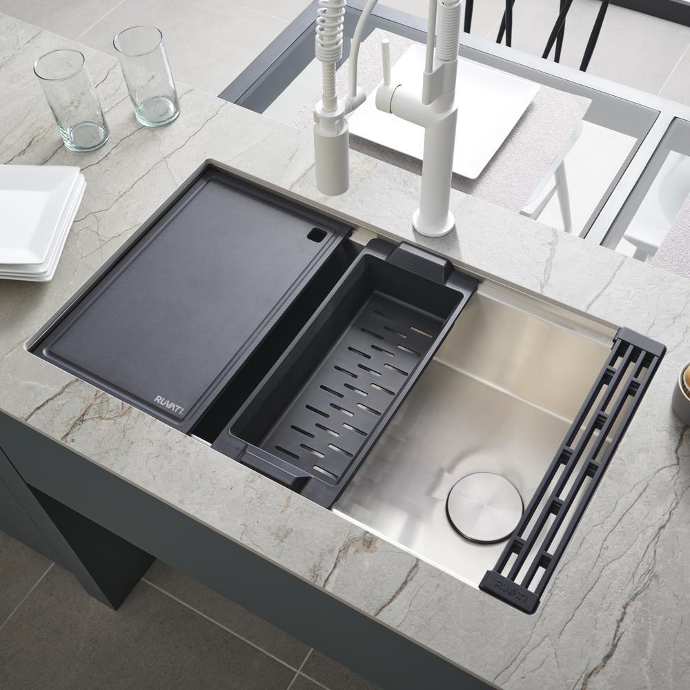 Ruvati 33-inch Slope Bottom Offset Drain Undermount 16 Gauge Kitchen Sink. Picture 1