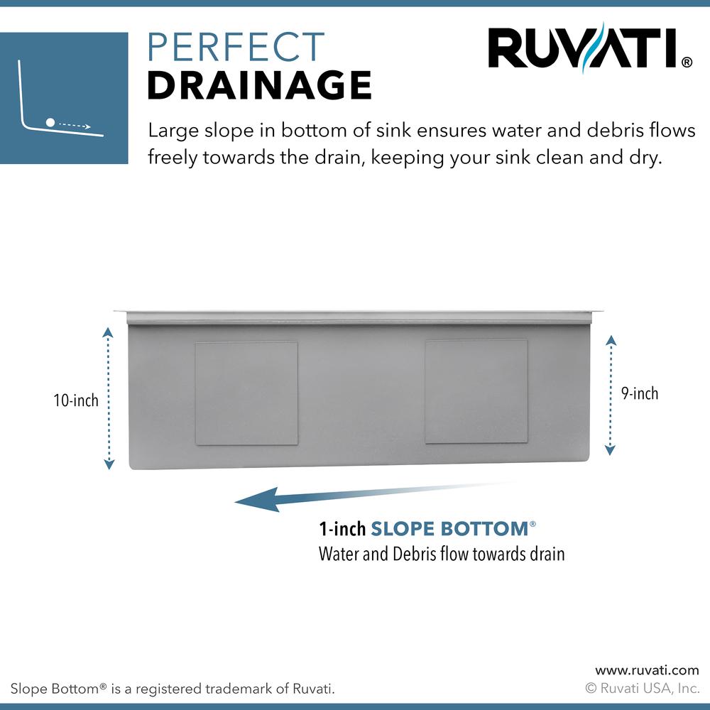 Ruvati 33-inch Slope Bottom Offset Drain Undermount 16 Gauge Kitchen Sink. Picture 3