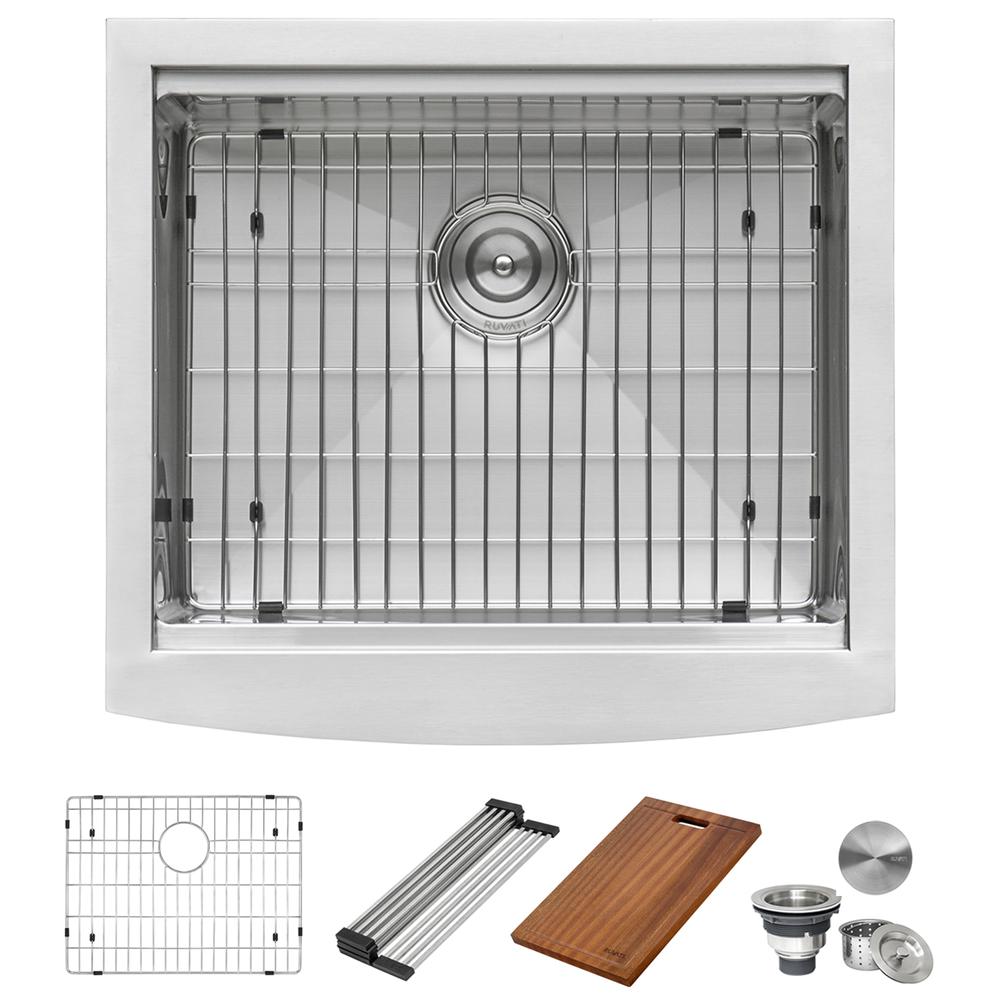 Ruvati 24-inch Apron-front Workstation Kitchen Sink 16 Gauge Single Bowl. Picture 6