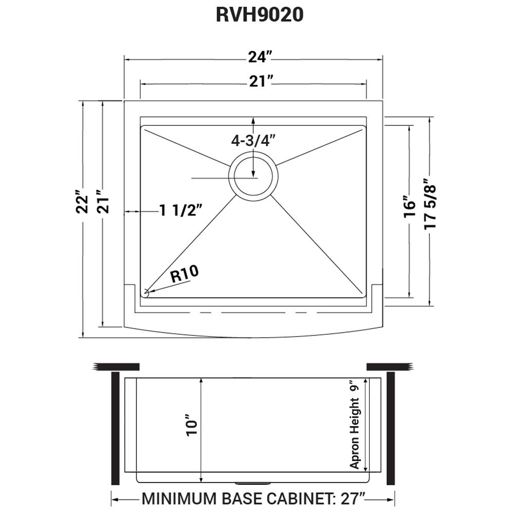 Ruvati 24-inch Apron-front Workstation Kitchen Sink 16 Gauge Single Bowl. Picture 9