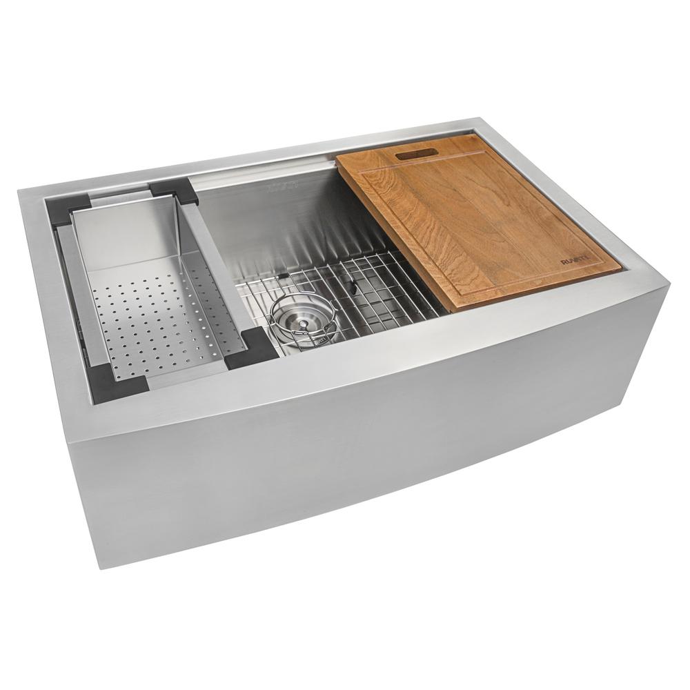 Ruvati 27-inch Apron-front Workstation Kitchen Sink 16 Gauge Single Bowl. Picture 2