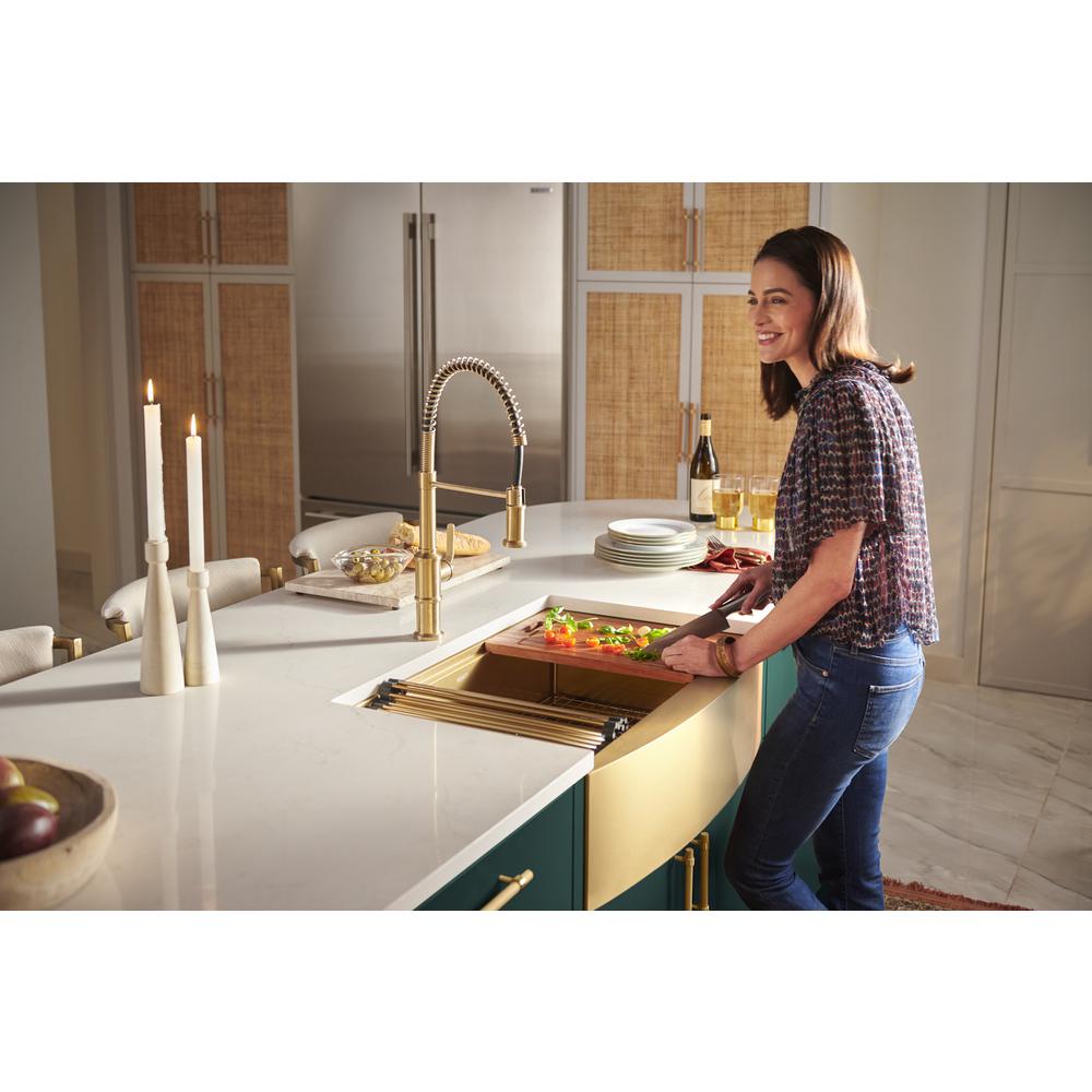 30in Matte Gold Workstation Apron-Front Brass Tone Stainless Steel Kitchen Sink. Picture 13