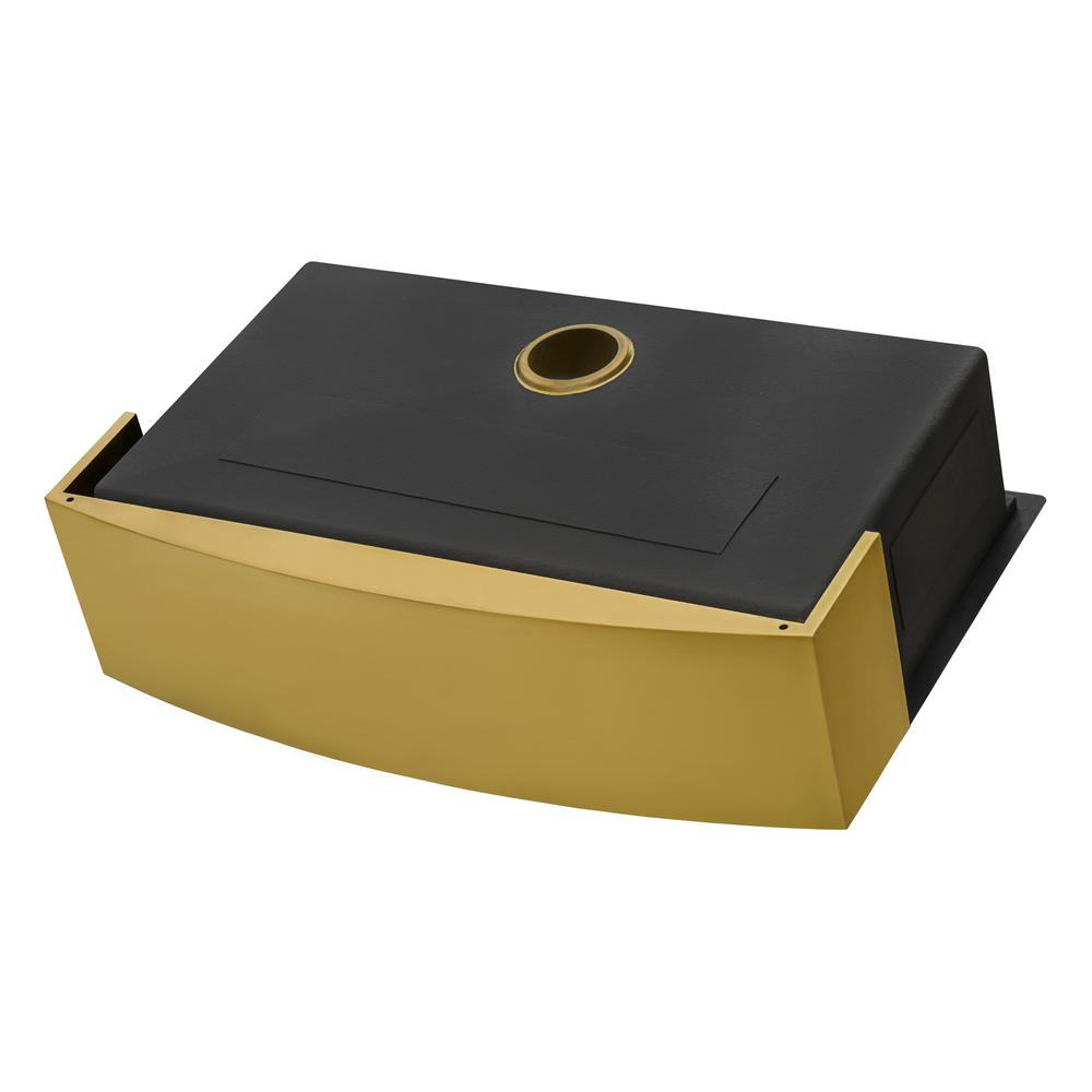 30in Matte Gold Workstation Apron-Front Brass Tone Stainless Steel Kitchen Sink. Picture 7