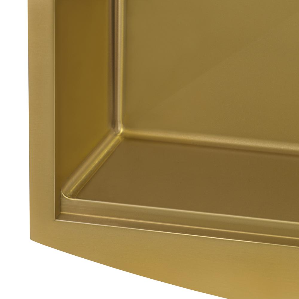 30in Matte Gold Workstation Apron-Front Brass Tone Stainless Steel Kitchen Sink. Picture 8