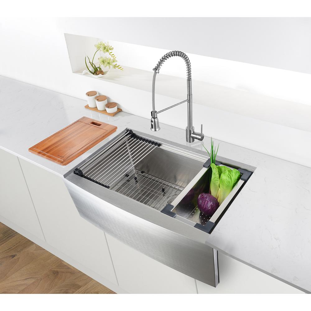 Ruvati 33-in Apron-front Workstation Farmhouse Kitchen Sink 16 Gauge Single Bowl. Picture 12