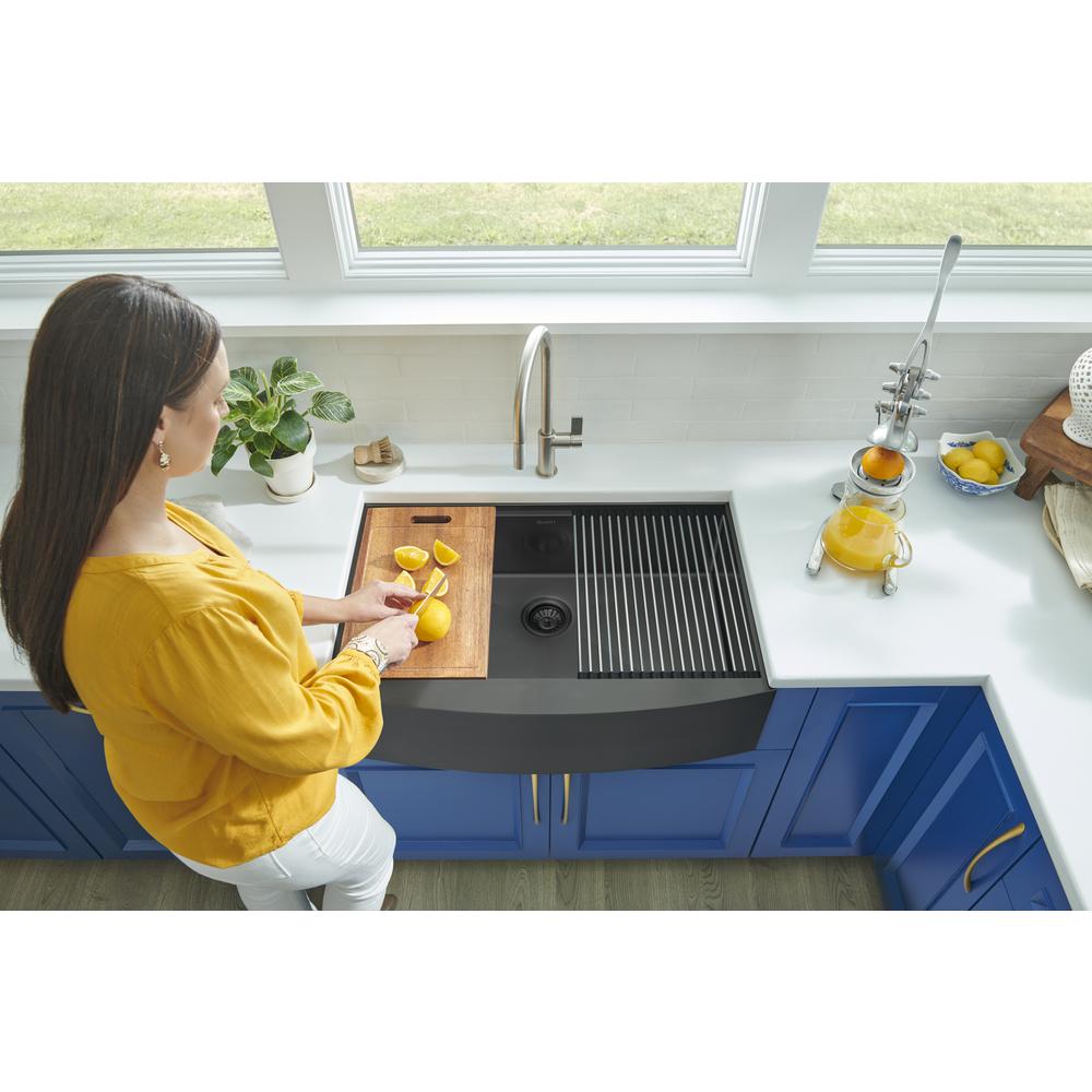 33in Gunmetal Black Workstation Apron-Front Stainless Steel Kitchen Sink. Picture 12