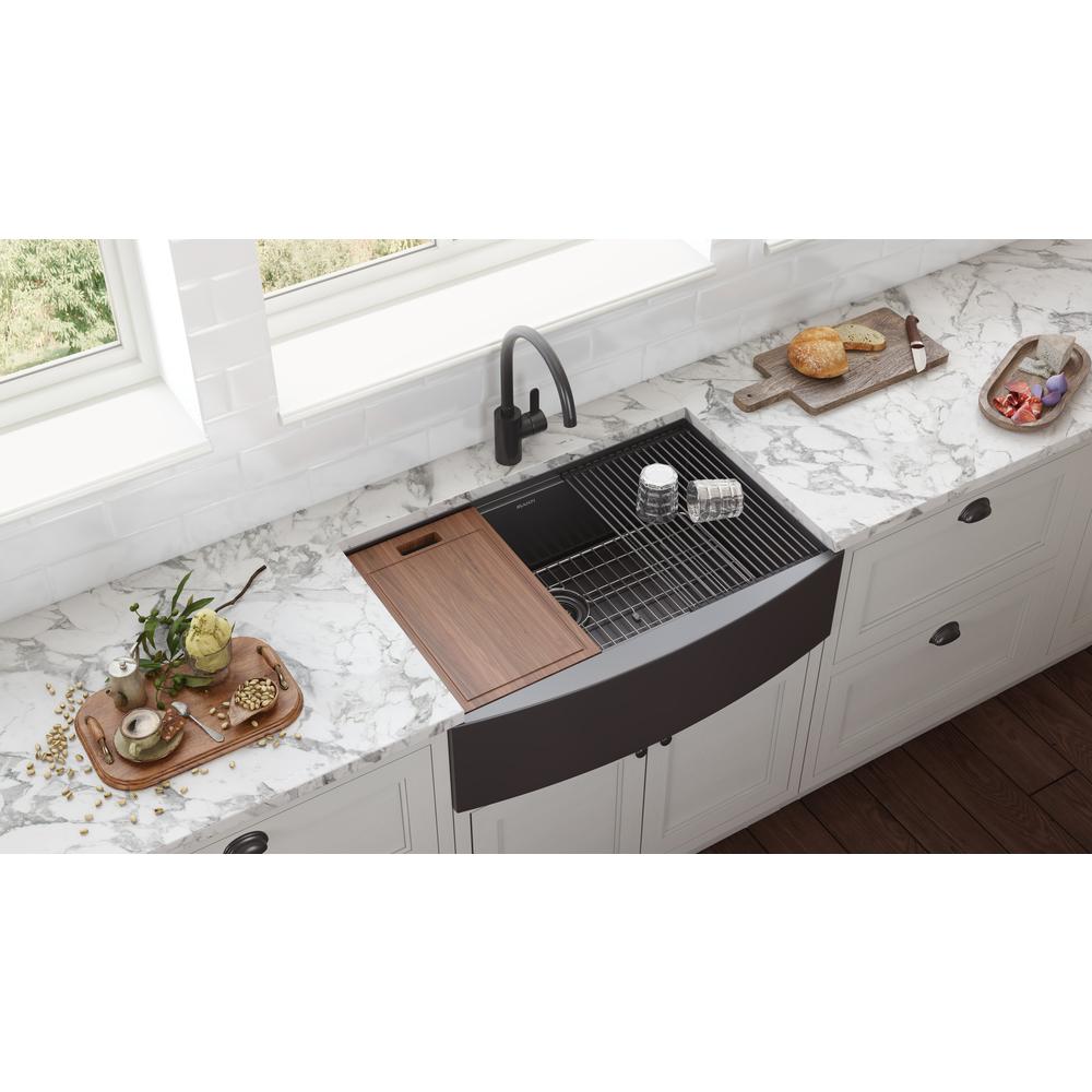 33in Gunmetal Black Workstation Apron-Front Stainless Steel Kitchen Sink. Picture 13