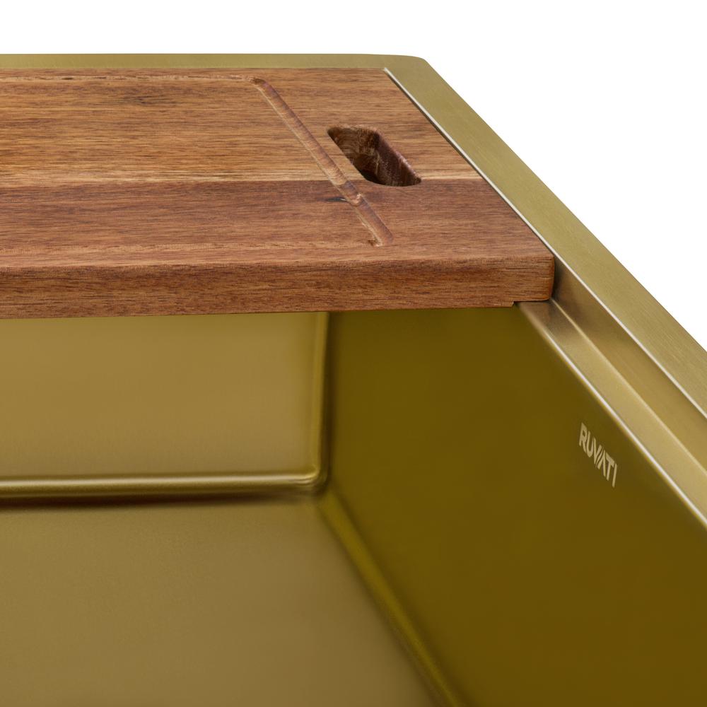 33in Matte Gold Workstation Apron-Front Brass Tone Stainless Steel Kitchen Sink. Picture 5