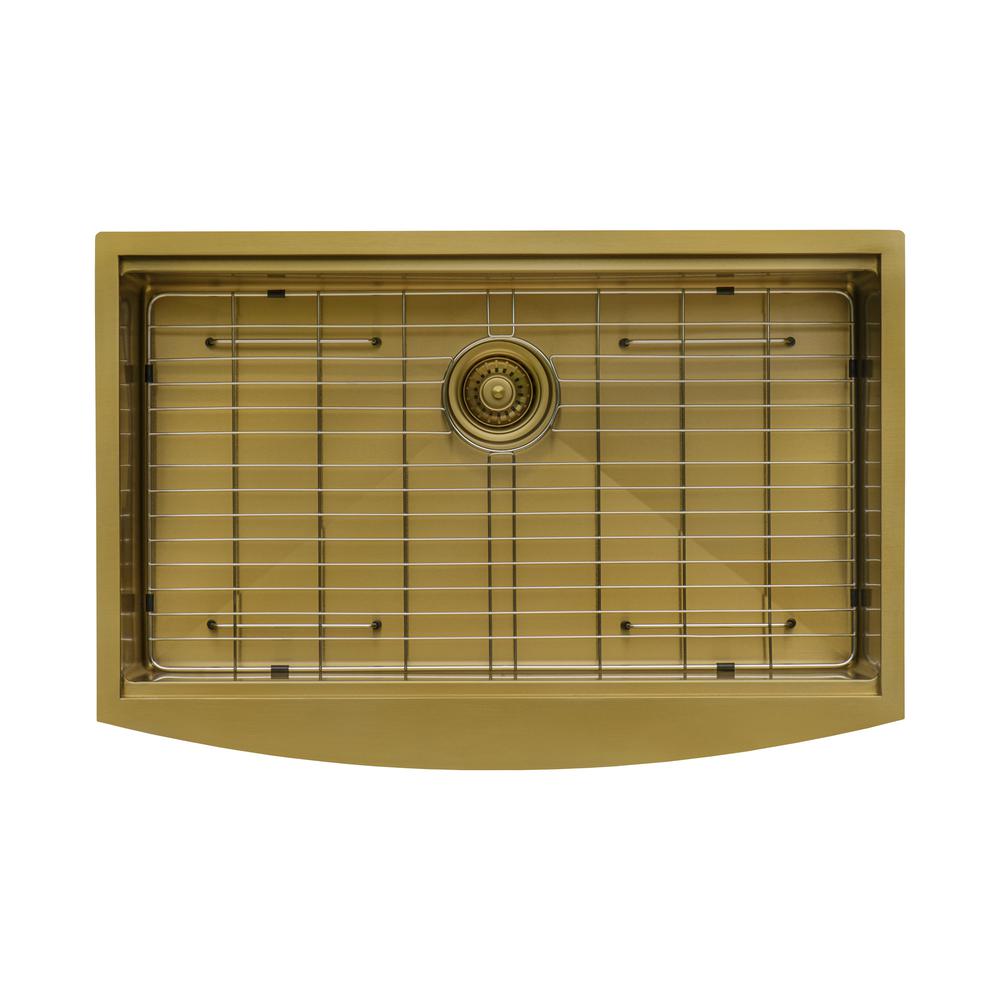 33in Matte Gold Workstation Apron-Front Brass Tone Stainless Steel Kitchen Sink. Picture 6