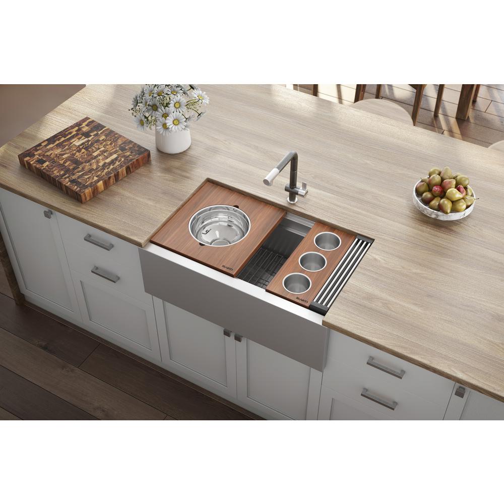 Ruvati 33-inch Workstation Two-Tiered Ledge Kitchen Sink Apron-Front 16 Gauge. Picture 8