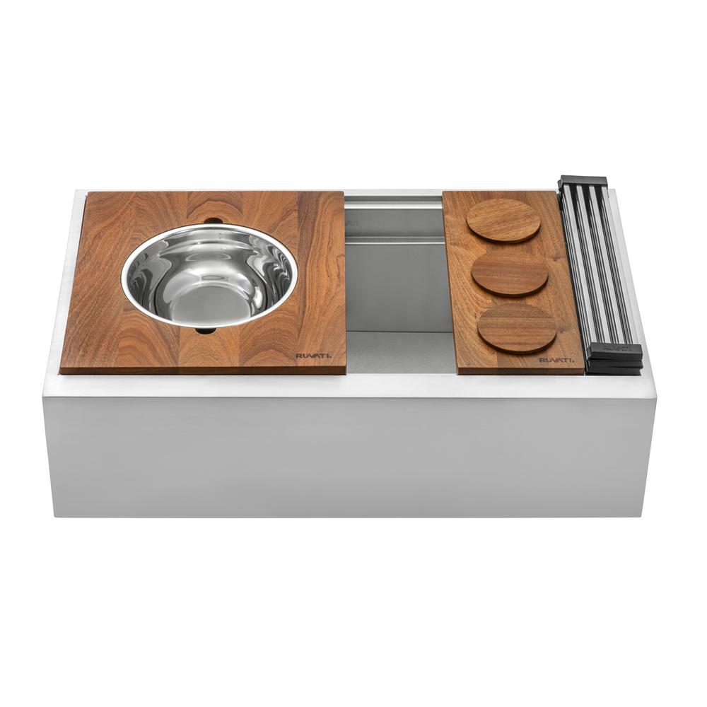 Ruvati 33-inch Workstation Two-Tiered Ledge Kitchen Sink Apron-Front 16 Gauge. Picture 1