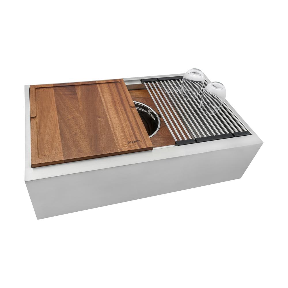 Ruvati 33-inch Workstation Two-Tiered Ledge Kitchen Sink Apron-Front 16 Gauge. Picture 4