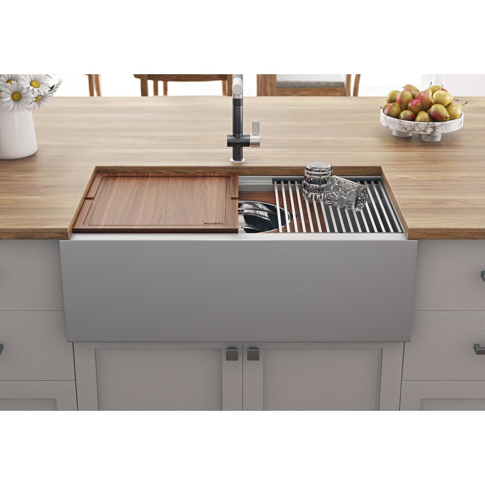 Ruvati 33-inch Workstation Two-Tiered Ledge Kitchen Sink Apron-Front 16 Gauge. Picture 7