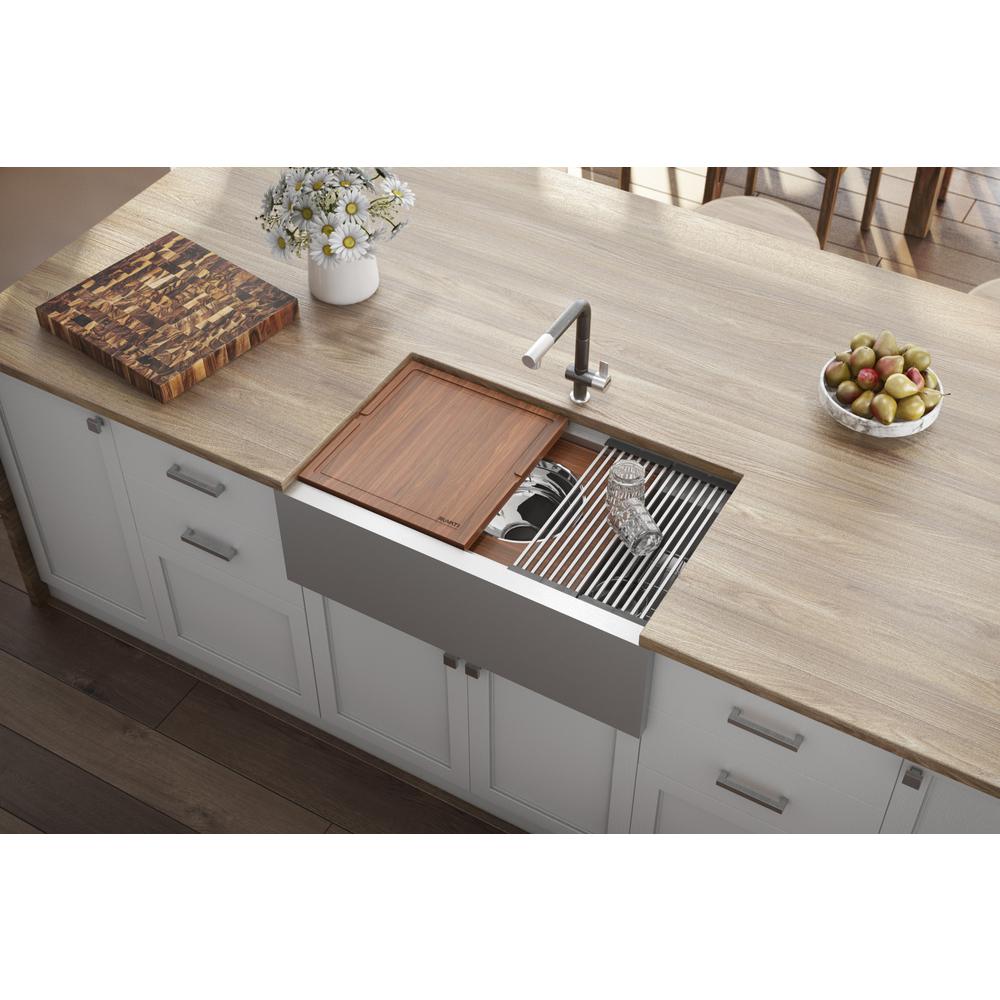 Ruvati 33-inch Workstation Two-Tiered Ledge Kitchen Sink Apron-Front 16 Gauge. Picture 11