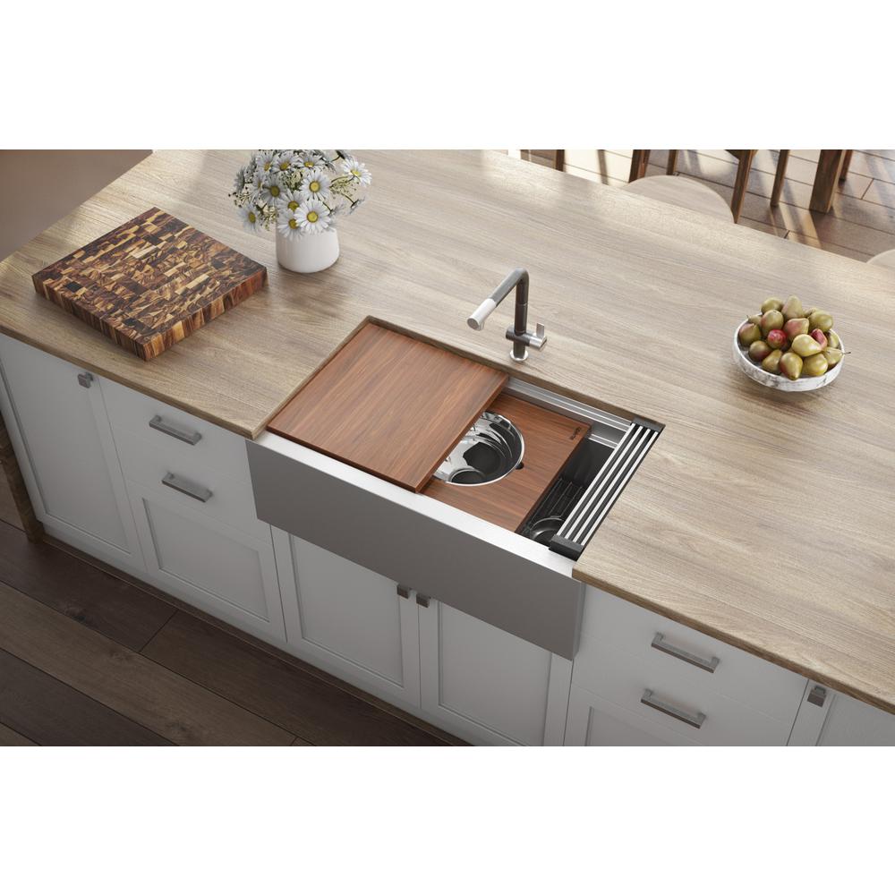 Ruvati 33-inch Workstation Two-Tiered Ledge Kitchen Sink Apron-Front 16 Gauge. Picture 13