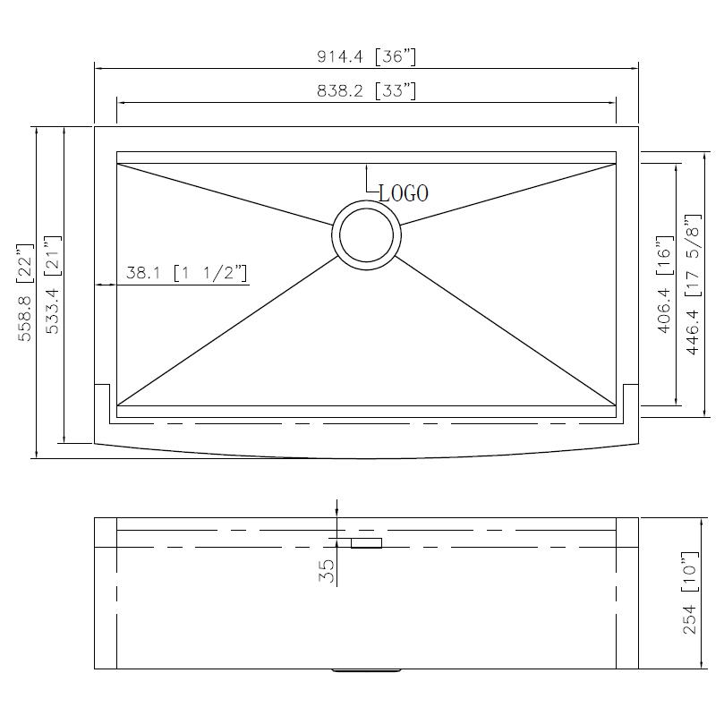 Ruvati 36-in Apron-front Workstation Farmhouse Kitchen Sink 16 Gauge Single Bowl. Picture 11
