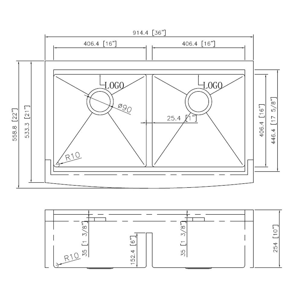 Ruvati 36" Kitchen Sink 16 Gauge. Picture 8