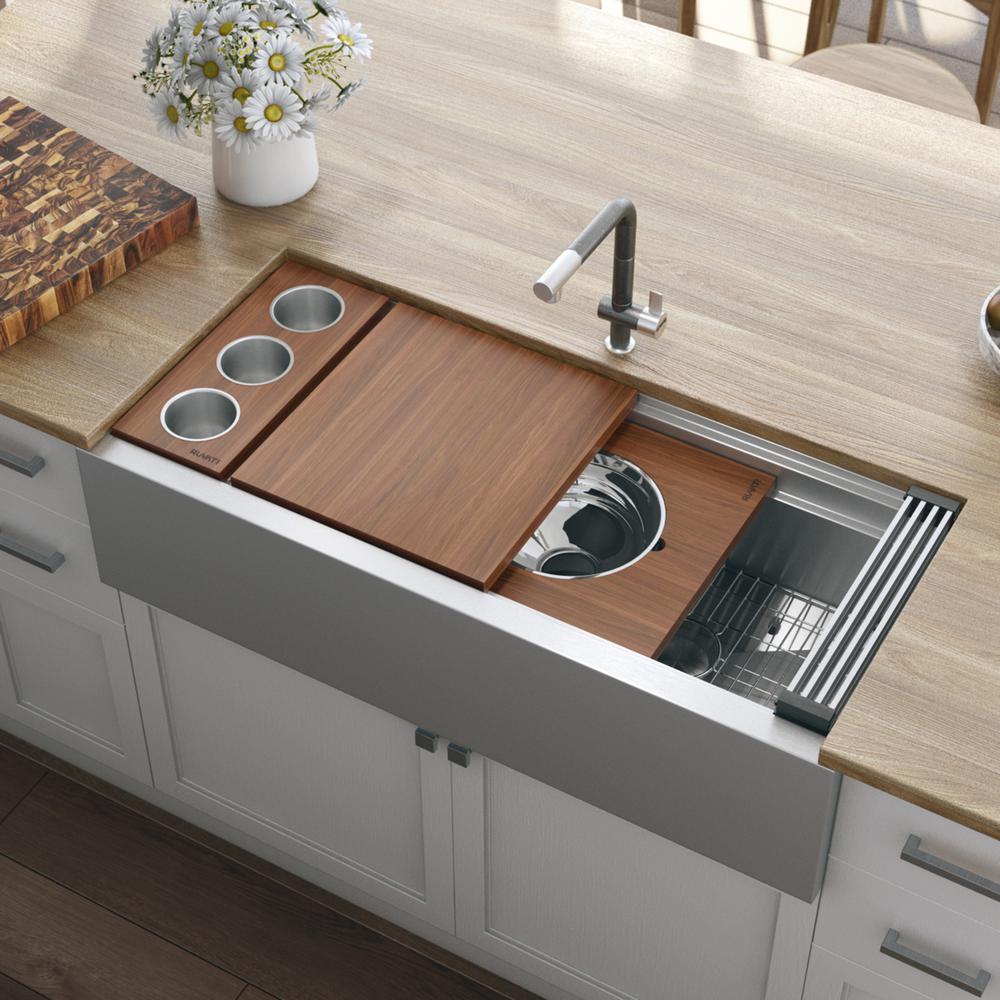 Ruvati 45-inch Workstation Two-Tiered Ledge Kitchen Sink Apron-Front 16 Gauge. Picture 3