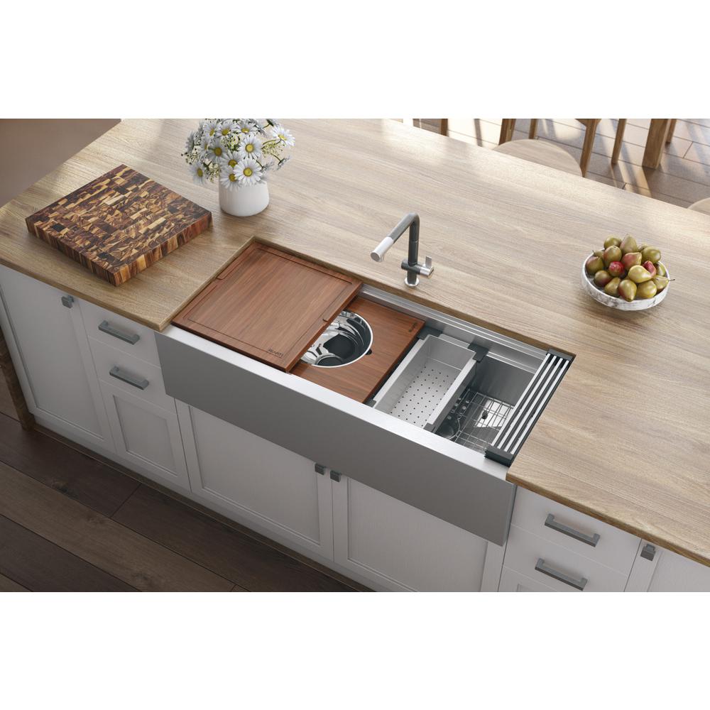 Ruvati 45-inch Workstation Two-Tiered Ledge Kitchen Sink Apron-Front 16 Gauge. Picture 4