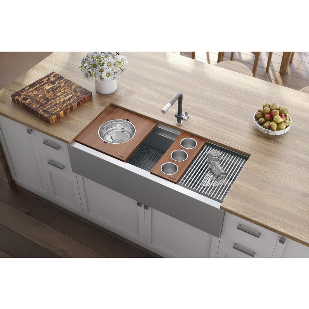 Ruvati 45-inch Workstation Two-Tiered Ledge Kitchen Sink Apron-Front 16 Gauge. Picture 5