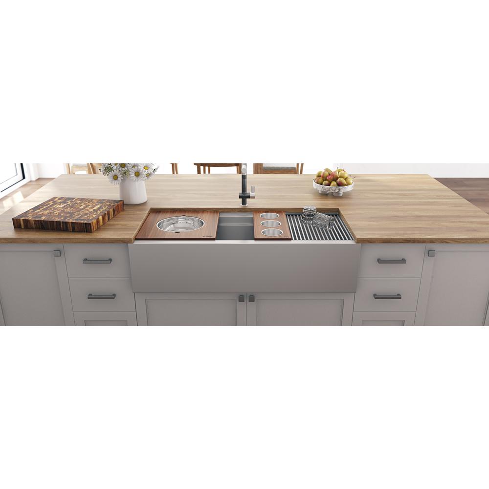 Ruvati 45-inch Workstation Two-Tiered Ledge Kitchen Sink Apron-Front 16 Gauge. Picture 8