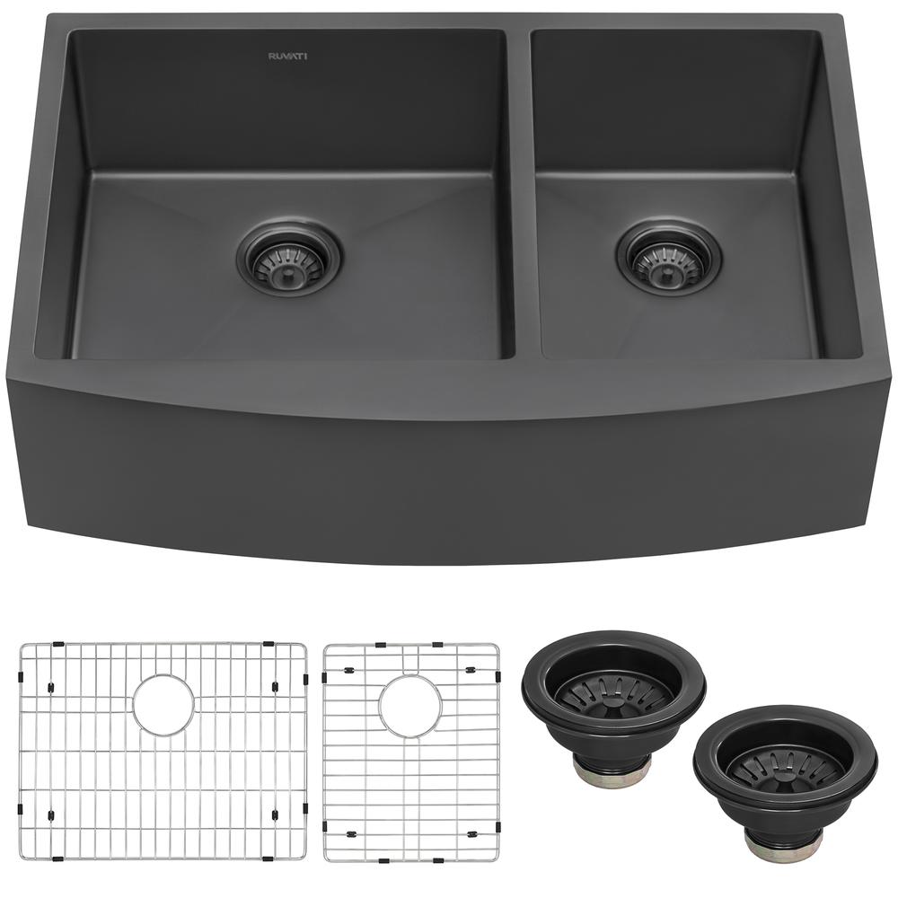 Ruvati 33-inch 60/40 Double Bowl Apron-Front Farmhouse Kitchen Sink. Picture 6
