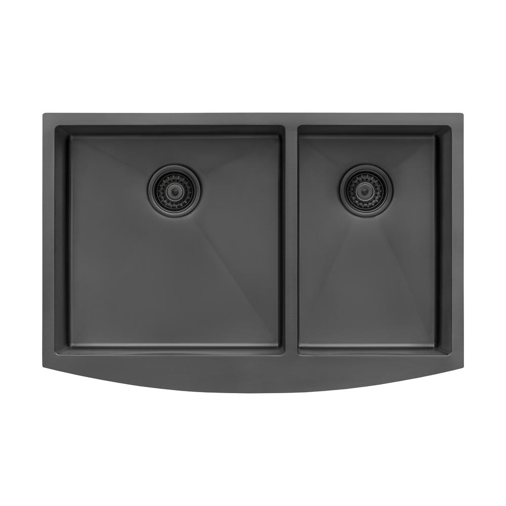Ruvati 33-inch 60/40 Double Bowl Apron-Front Farmhouse Kitchen Sink. Picture 1