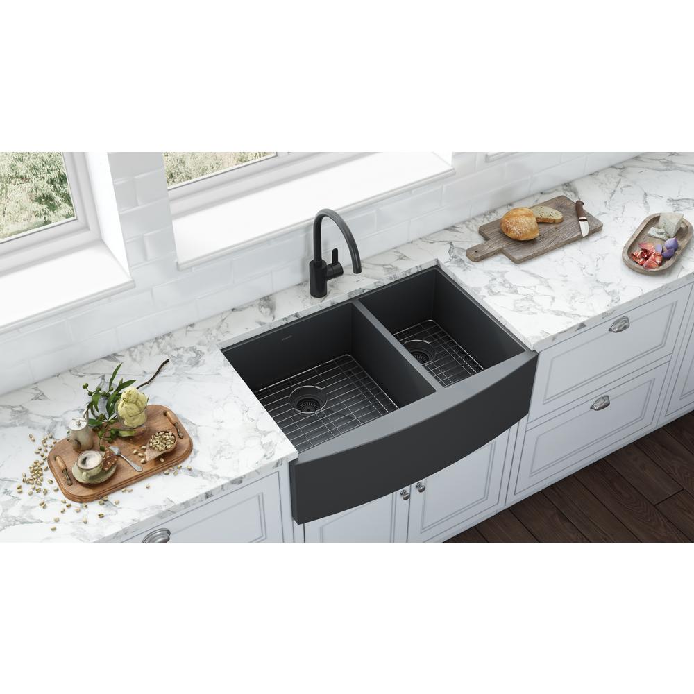 Ruvati 33-inch 60/40 Double Bowl Apron-Front Farmhouse Kitchen Sink. Picture 8