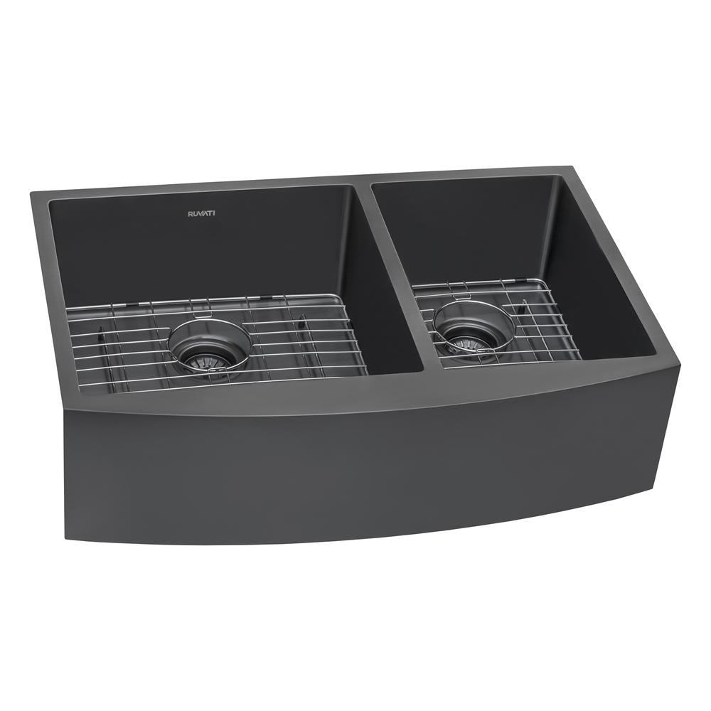 Ruvati 33-inch 60/40 Double Bowl Apron-Front Farmhouse Kitchen Sink. Picture 2