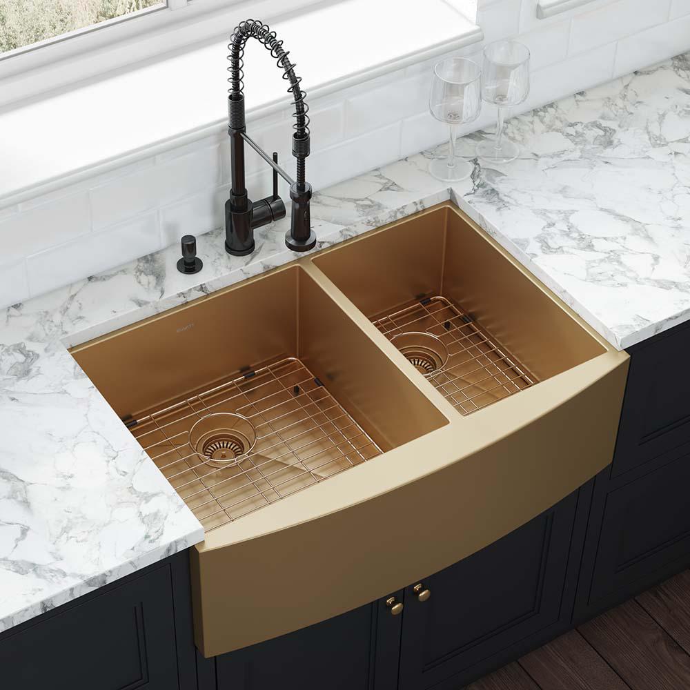 Ruvati 33-inch 60/40 Double Bowl Apron-Front Farmhouse Kitchen Sink. Picture 8