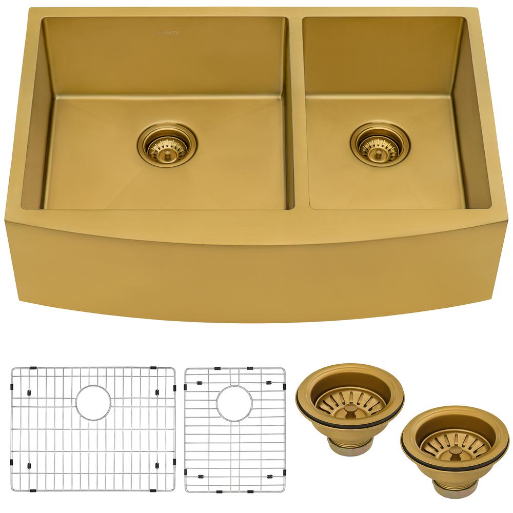 Ruvati 33-inch 60/40 Double Bowl Apron-Front Farmhouse Kitchen Sink. Picture 6