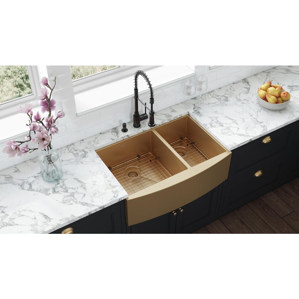 Ruvati 33-inch 60/40 Double Bowl Apron-Front Farmhouse Kitchen Sink. Picture 9