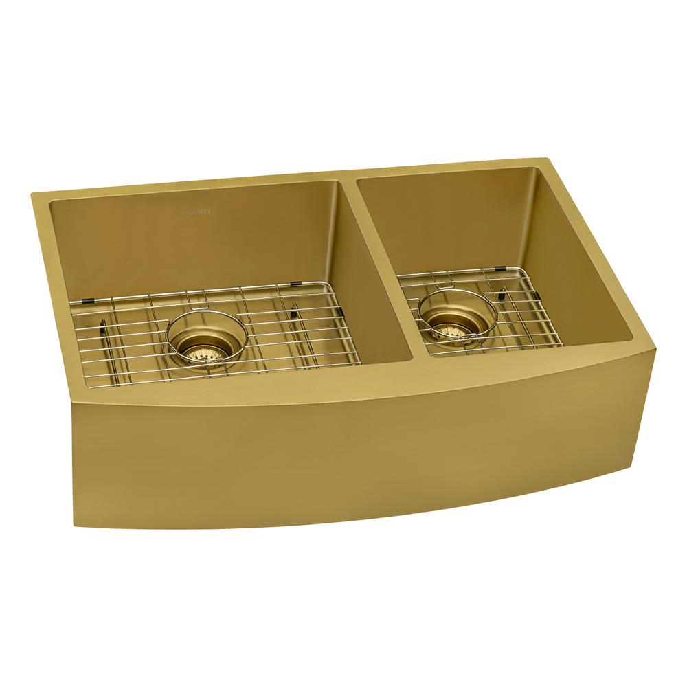 Ruvati 33-inch 60/40 Double Bowl Apron-Front Farmhouse Kitchen Sink. Picture 2