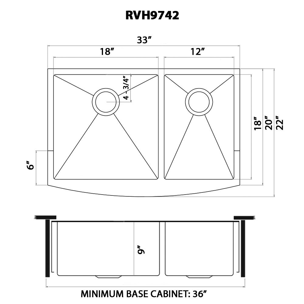 Ruvati 33-inch 60/40 Double Bowl Apron-Front Farmhouse Kitchen Sink. Picture 7