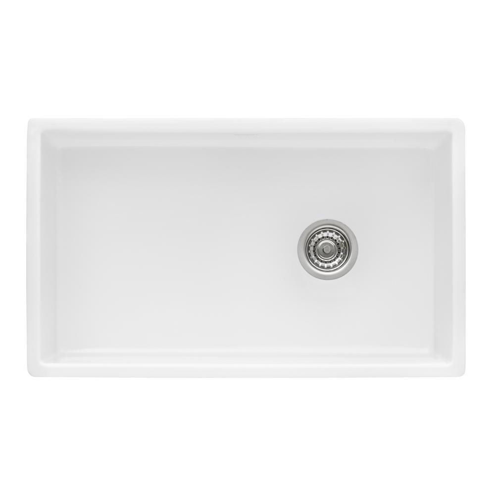 Ruvati 30-inch Fireclay Offset Drain Kitchen Sink Single Bowl WhiteRight Drain. Picture 2