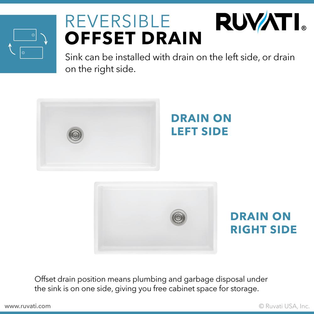 Ruvati 30-inch Fireclay Offset Drain Kitchen Sink Single Bowl WhiteRight Drain. Picture 9