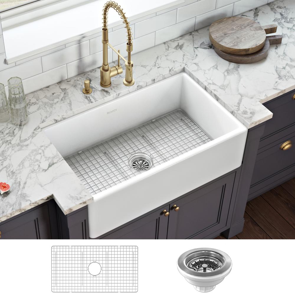 Ruvati 30 x 20 inch Fireclay Reversible Apron-Front Kitchen Sink Single Bowl. Picture 9