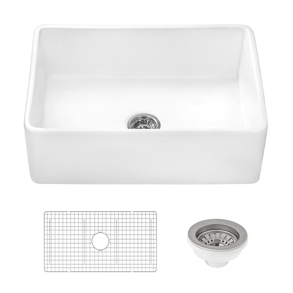 Ruvati 30 x 20 inch Fireclay Reversible Apron-Front Kitchen Sink Single Bowl. Picture 5
