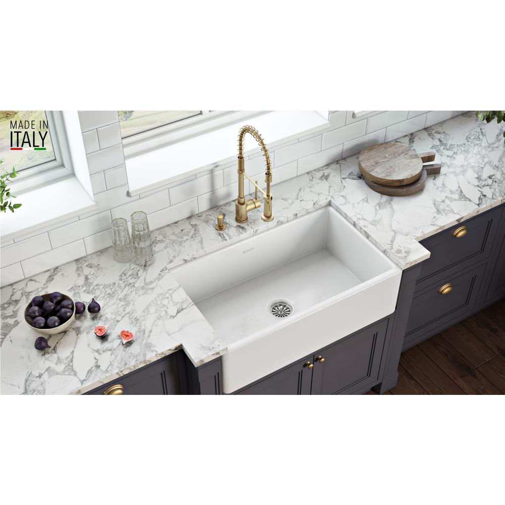 Ruvati 30 x 20 inch Fireclay Reversible Apron-Front Kitchen Sink Single Bowl. Picture 12
