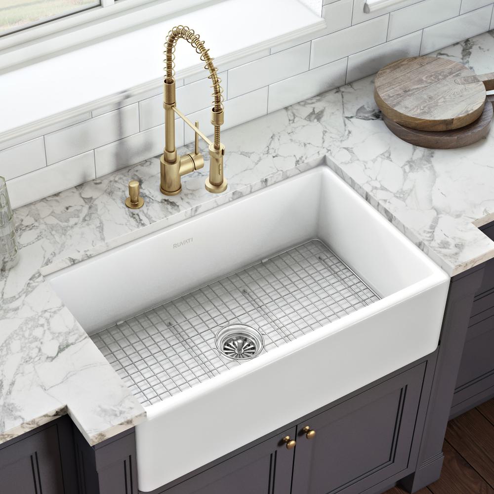 Ruvati 30 x 20 inch Fireclay Reversible Apron-Front Kitchen Sink Single Bowl. Picture 10