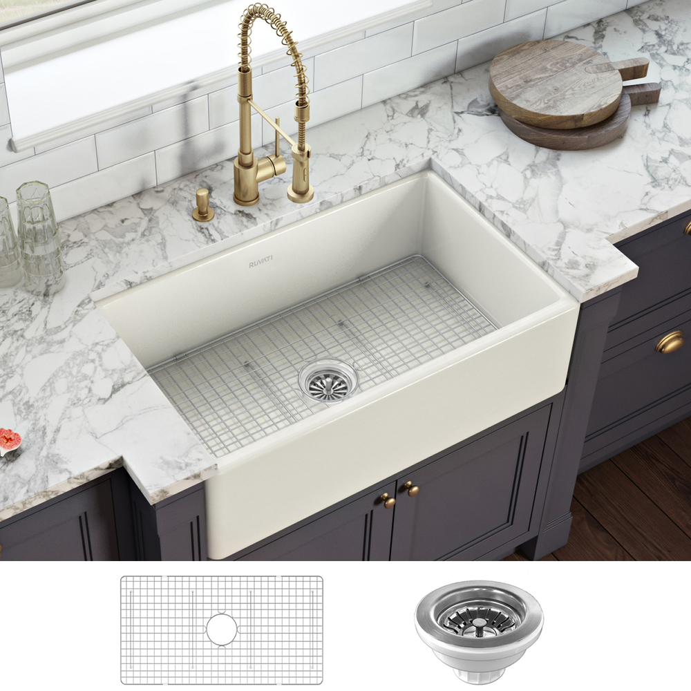 Ruvati 33 x 20 inch Fireclay Reversible Apron-Front Kitchen Sink Single Bowl. Picture 10