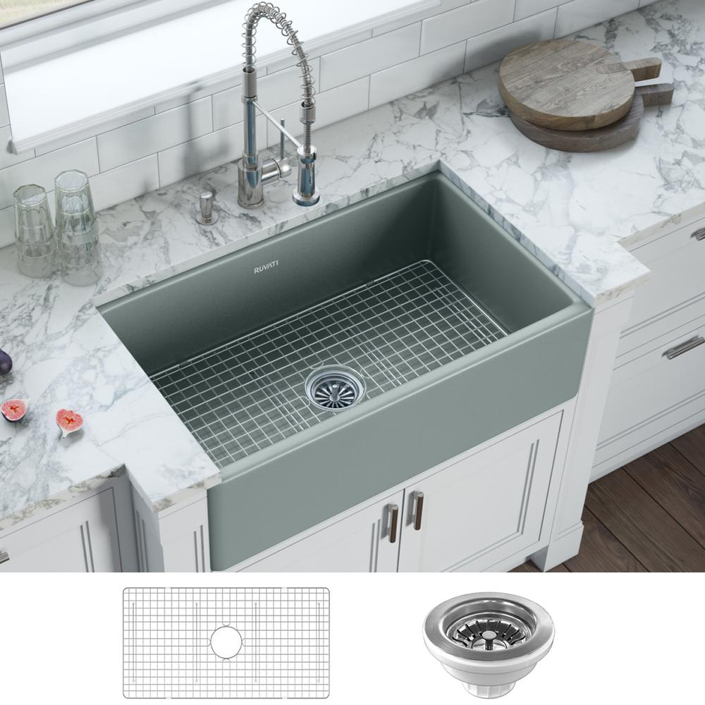 Ruvati 33 x 20 inch Fireclay Reversible Apron-Front Kitchen Sink Single Bowl. Picture 8