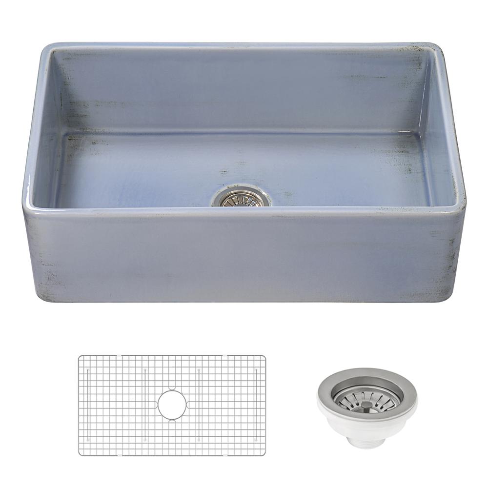 Ruvati 33 inch Fireclay Distressed Finish Apron-Front Kitchen Sink Reversible. Picture 4