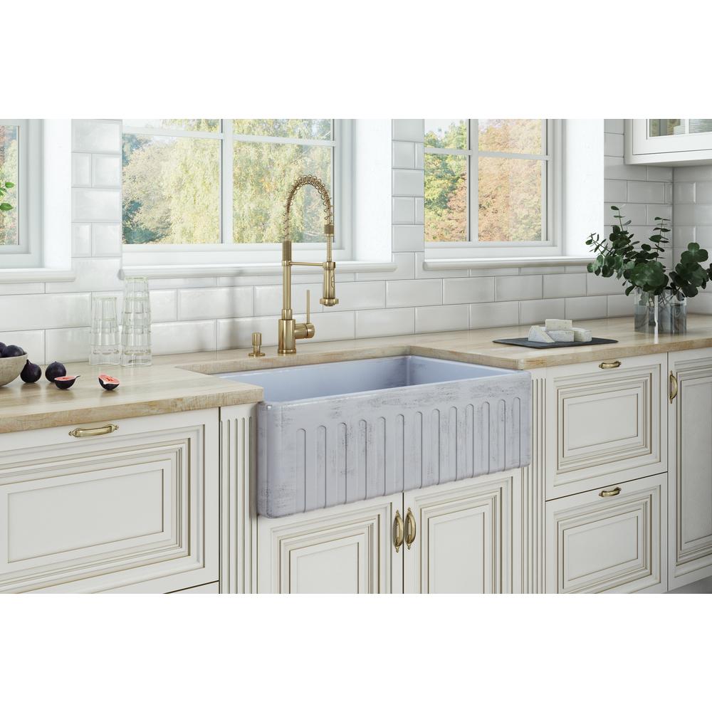 Ruvati 33 inch Fireclay Distressed Finish Apron-Front Kitchen Sink Reversible. Picture 7